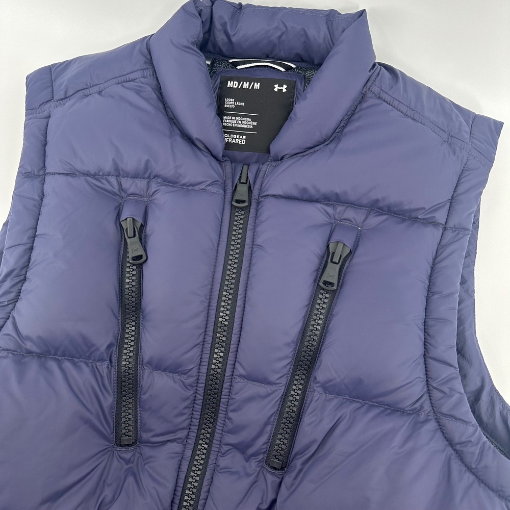 Under Armour‎ Vest Puffer Mens Medium ColdGear Infrared Navy Blue Loose Fit